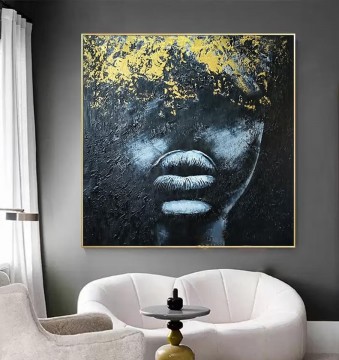 Art texture œuvres - Texture des lèvres du visage africain noir et or